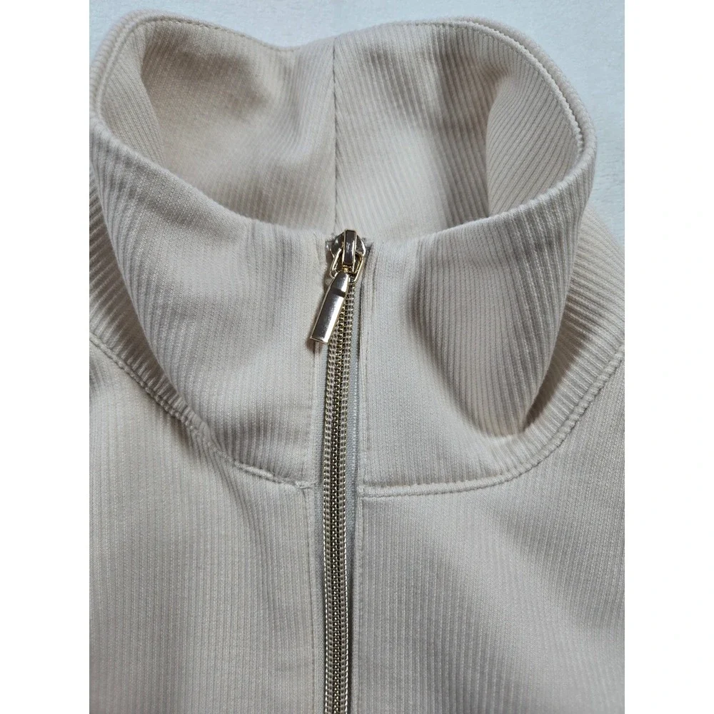 T/S by Thrive Cream Sleeveless Quarter Zip Pullover Sweatshirt Vest Small‎